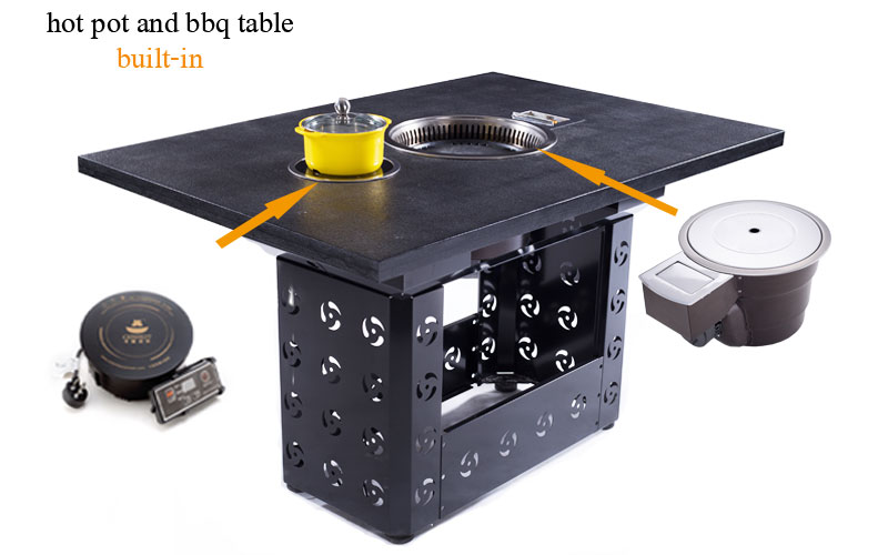 induction cooker and barbuce grill built-in the CENHOT Korean Style Restaurant BBQ Grill Hotpot Table