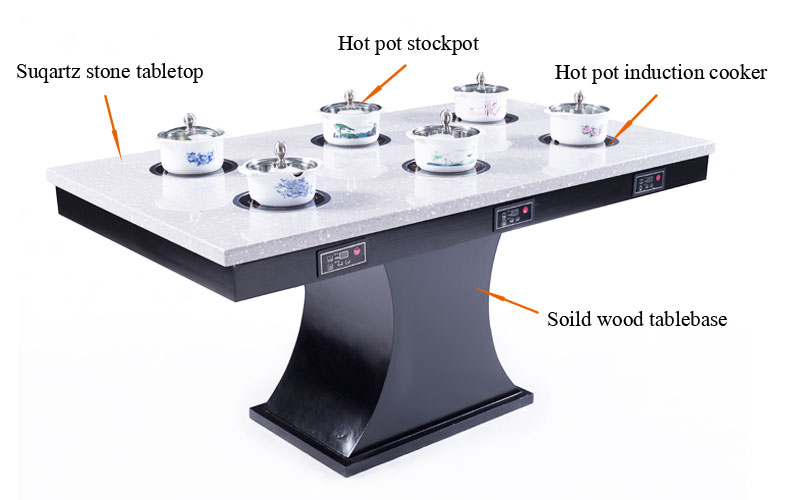 Ресторан cenhot использует квадратный кварц Table Restaurant Hot Pot Table structure
