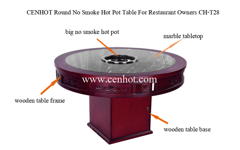 The structure of CENHOT Wooden No Smoke Hot Pot Table For Restaurant Owners